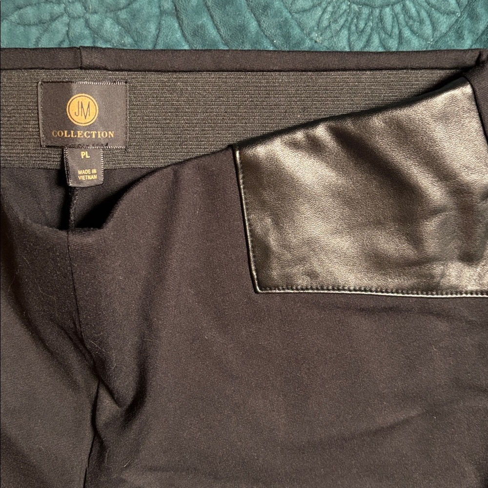 JM Collection Black Pants with Faux Leather Detail